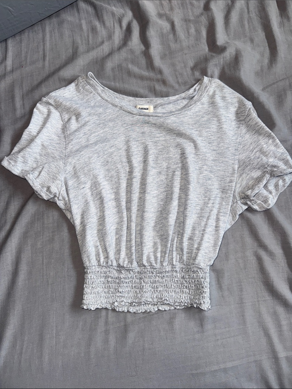 Garage Light Gray Smocked-Hem Crop Top